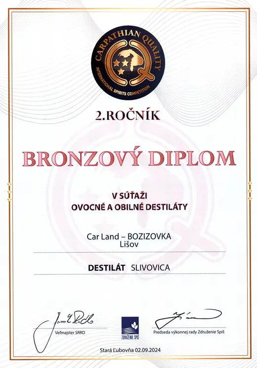 Diplom: Slivovice - bronzový diplom 2024 - CARPATHIAN QUALITY