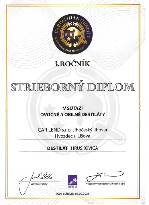 Diplom: Hruškovice — stříbrný diplom, Carpathian Quality 2025