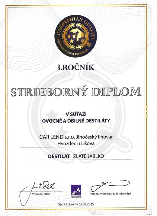 Diplom: Zlaté jablko — stříbrný diplom, Carpathian Quality 2025